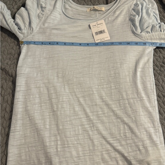 We The Free Light Blue Natasha Long Sleeve Top Ruched Sleeves - Picture 3 of 7